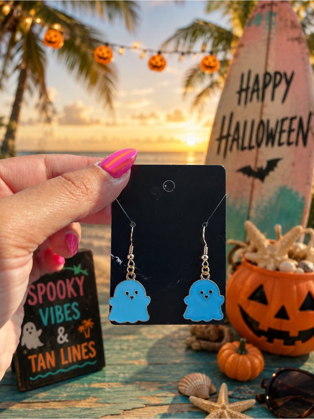 Cute Blue Ghost Dangle Earrings - Halloween Theme